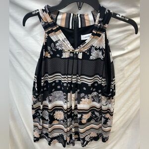 Calvin Klein Black and Beige Striped Floral Blouse ladies sz 1x